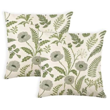 Imagem de yeshttdy Capas de almofada de primavera 40,6 x 40,6 cm, conjunto de 2 capas de almofada decorativas de flores silvestres verdes sálvias, decorações de primavera para decoração de sofá e jardim
