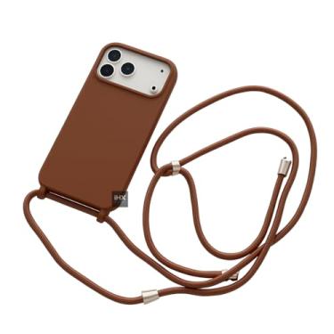 Imagem de Capa Case Capinha Para iPhone 17 PRO MAX Silicone Com Cordão Alça De Pescoço Ajustável Veludo Premium (MARROM)