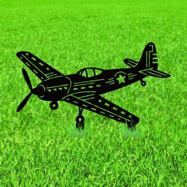 Imagem de WADORN Estacas de jardim decorativas de metal para avião, jato de caça preto, estátuas ao ar livre, silhueta, engraçado, aviões, amantes, presentes, estacas, ornamentos para jardim, jardim, pátio
