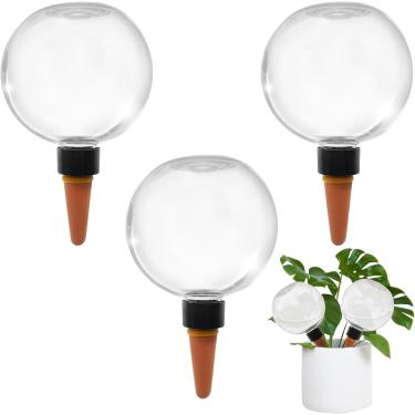 Imagem de IIUIKOO Globos autoirrigáveis para plantas de interior, pacote com 3 bulbos de irrigação de plantas com estacas longas, irrigador automático e gotejador de liberação lenta para férias, presente estilo