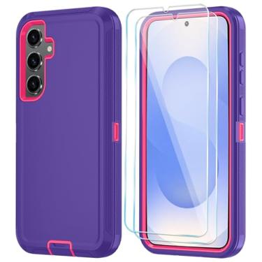 Imagem de ONOLA Capa de telefone para Samsung Galaxy S25 com protetor de tela HD, resistente, à prova de choque e à prova de quedas, capa de telefone de 3 camadas para Galaxy S25 de 6,2 polegadas, roxo rosa