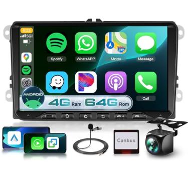 Imagem de Rádio 4G + 64G para VW Passat Golf MK5 Jetta Caddy EOS Tiguan com DSP Carplay Android Auto GPS WiFi, Sellrich 22.9 cm 1280P Tela sensível ao toque Android Car Stereo BT5.0 FM/RDS SWC Câmera de backup