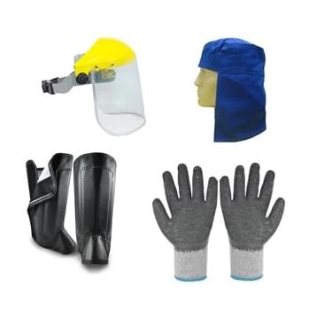 Imagem de Kit de Proteção para Roçadeira, Protetor Facial com Visor, Touca Brim, Luva Corrugada, Perneira, Equipamento de Segurança para Jardineiro