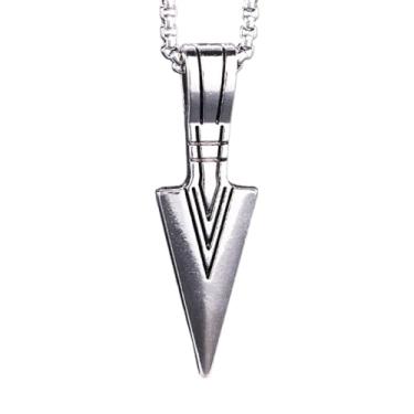 Imagem de Colar masculino com pingente de ponta de flecha de prata em aço inoxidável, joia vintage, presente, One Size, Aço inoxidável, Sem Pedra Preciosa