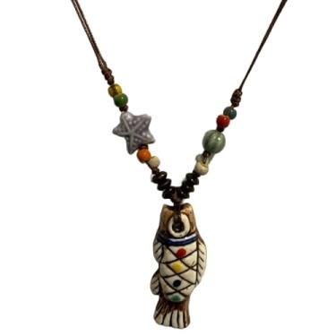 Imagem de CaChnTyche Colar moderno com pingente de peixe de cerâmica nativo americano 2025, em forma de Y, boêmio, longo, declaração, boêmio, étnico, hippie, acessórios, funky, colar Fshion, Cerâmica, porcelana