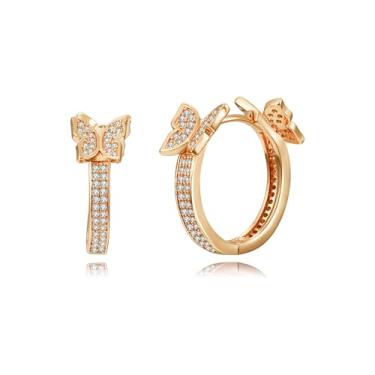 Imagem de WSKFLY Brincos De Argola Dourados Fofos Borboleta Para Mulheres, Banhados A 14K, Zircônia Cúbica, Huggie, Joia Leve E Simples, Presente (Borboleta Diamante)
