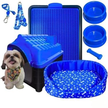 Imagem de Kit Cachorro Completo – Casinha para Cachorro, Cama Pet, Sanitário e Acessórios para Cães de Pequeno Porte(Azul)