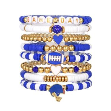 Imagem de Qszmjo Pulseiras femininas de dia de jogo com contas de futebol americano empilháveis pulseira esportiva futebol mãe joias acessórios, One Size, Argila de polímero, Sem Pedra Preciosa