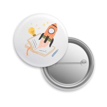 Imagem de Broches com Design de Foguete e Livro, Tema Educacional e Inovação, Branco, Pack com 10 Unidades (10, Branco)
