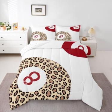 Imagem de Erosebridal Conjunto de edredom feminino Lucky com 8 bolas de guepardo, estampa de leopardo, moderno, branco, vermelho, marrom, edredom
