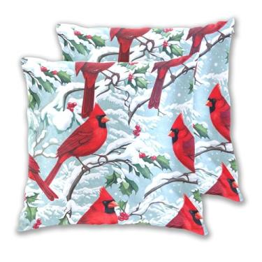 Imagem de Joitme Conjunto de 2 capas de almofada de neve pássaros vermelhos de Natal decorações ocidentais para sala de estar, 40,6 x 40,6 cm, 2 peças