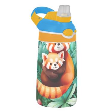 Imagem de Garrafa de água infantil de 473 ml, à prova de vazamento, 473 ml, garrafa de água de plástico Tritan com canudo, copos de viagem reutilizáveis portáteis para crianças, alça de transporte, lindas