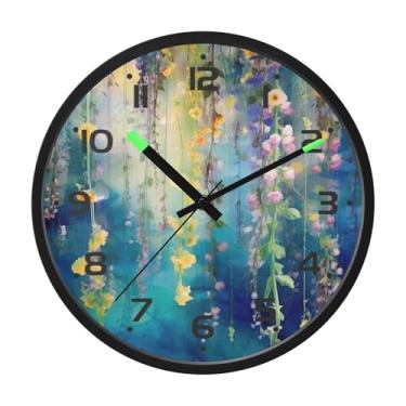 Imagem de SEHANY Relógio de parede vintage com flores de videira silencioso, sem tique-taque, relógio redondo operado por bateria, controle de som, luz noturna, relógios de parede para sala de estar, cozinha