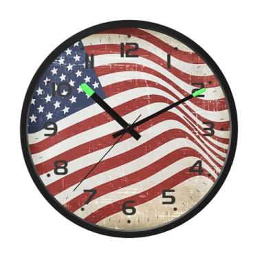 Imagem de SEHANY Relógio de parede com bandeira da América, silencioso, sem tique-taque, operado por bateria, controle de som, luz noturna, relógios de parede para sala de estar, cozinha, quarto, escritório