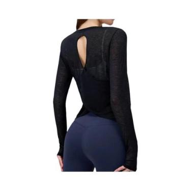 Imagem de Camiseta De Yoga Feminina Sem Costas De Manga Longa Verão Respirável C