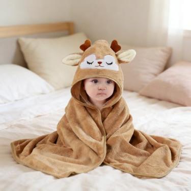 Imagem de Toalhas de bebê com capuz, toalha de banho macia premium para bebê, toalhas de banho macias e hipoalergênicas, com capuz para bebês recém-nascidos, toalhas absorventes para meninos e meninas (café)