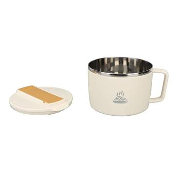 Imagem de Alomejor Tigela de Macarrão, Fogão Ramen de Aço Inoxidável 304 1200ml 5,5x5,9 pol. para Uso Doméstico No Escritório (Bege)