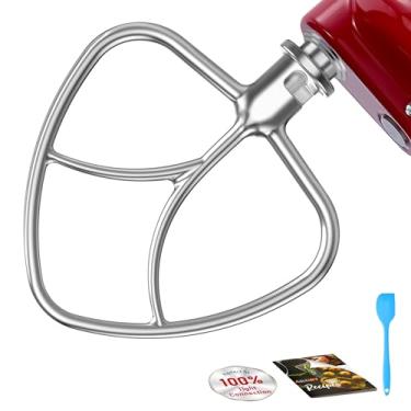 Imagem de Batedor plano de aço inoxidável liso 100% polido para batedeira de cabeça inclinada KitchenAid 4,5-5QT, acessórios de pá não revestidos se encaixam perfeitamente na batedeira KitchenAid, pode ir à