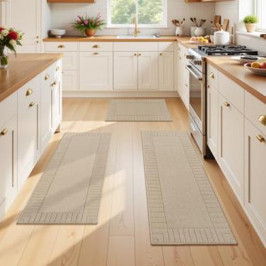 Imagem de Pauwer Tapetes de cozinha para chão, conjunto de 3 peças, antiderrapantes, tapetes de cozinha, laváveis, fazenda, cozinha, tapete grosso e longo, tapete para corredor, entrada, lavanderia, banheiro