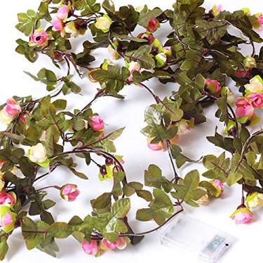 Imagem de 25 LEDs 7 21ft Luzes de Cordoalha em Forma Flor Rosa Branco Quente Operadas por Bateria Fadas com Modos Piscando e Sempre Ligado IP43 para Decoração F