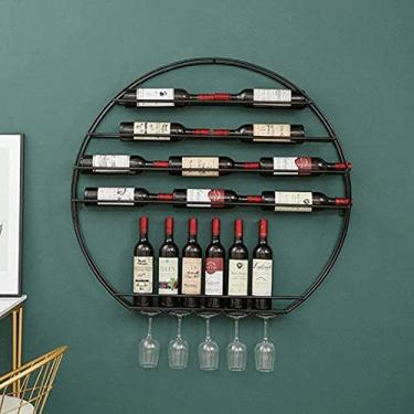 Imagem de Prateleira de garrafa montada rack de vinho suporte de vidro de metal suporte de garrafa de armazenamento moderno sala de estar decoração de parede criativa (cor: preto tamanho: 80 cm)