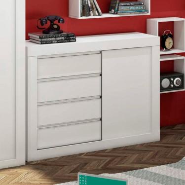 Imagem de Cômoda 1 Porta de Correr 4 Gavetas Móveis Percasa Branco