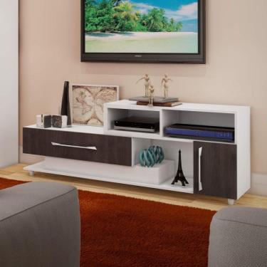 Imagem de Rack para TV até 45 Polegadas 1 Gaveta 1 Porta Móveis Percasa Branco/Carvalho