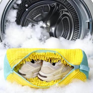 Imagem de Bolsa para máquina de lavar sapatos, bolsa de lavanderia resistente e de limpeza profunda para tênis, bolsa reutilizável de limpeza de sapatos para lavadora e secadora com zíper autotravante, todos os