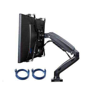 Imagem de Suporte para monitor LCD de computador com mola a gás F80 FP 35.6 cm - 68.6 cm com clipe adaptador para haste de extensão de tela sem orifício de inclinação giratório 2-9 kg (versão 1 com cabo)