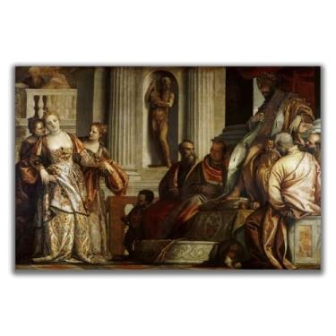Imagem de Yomcut Arte de parede em tela Paolo Veronese - Pôster de Esther e Assuero - Arte Cultural Religiosa, Reproduções de Pintura Clássica, Decorações de Parede Estética de Quarto Sem Moldura 12 x 18 pol