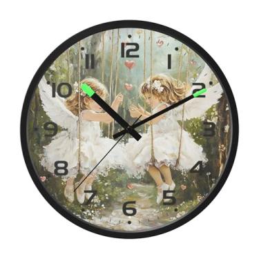 Imagem de SEHANY Lindo relógio de parede anjo silencioso sem tique-taque relógio redondo operado por bateria 30 cm controle de som luz noturna relógios de parede para sala de estar, cozinha, quarto, escritório