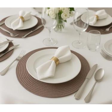 Imagem de Jogo Americano Sousplat 30cm com Porta Copos 10cm, Fibra Sintética Trançada, Kit 4 Peças para Mesa Posta - MELLUZ (4, Mocaccino)