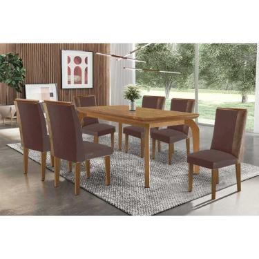 Imagem de Sala Jantar Mesa Londrina Tampo Curvo 180cm+6 Cadeiras Tilia Madeira Naturale - Capuccino/Suede Marrom - Rufato