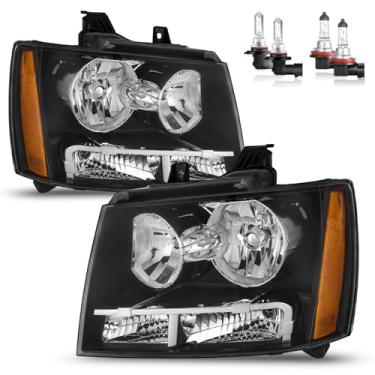 Imagem de ROADEAL Faróis com lâmpadas para Chevy Tahoe Suburban 1500, 2007-2013 Avalanche Suburban 2500 2007-2013 substituição do lado do motorista e do passageiro