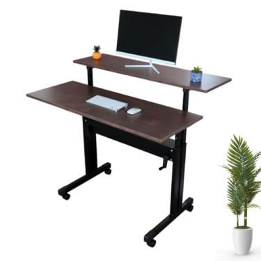 Imagem de Mesa Dupla Ergonômica Com Regulagem De Altura 70cm À 107cm Tampos Córten Escrivaninha Para Home Office Escritório Empresa Computador Gamer - Wp Connect (Preto)
