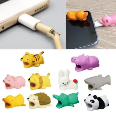 Imagem de Kit Protetor Cabo Bichinho Fofo Fio Carregador Celular Fone Notebook USB Antiquebra Compatível com Iphone e Samsung Animais Fofinhos