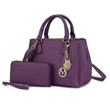 Imagem de MKF Collection Bolsa feminina com carteira de pulso, couro vegano, Ruth Purple