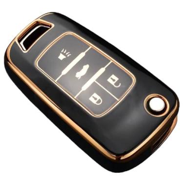 Imagem de Capa flip para chave de carro compatível com Chevrolet Cruze/Aveo/Trax/Sail/Malibu compatível com Opel Vauxhall Astr/Corsa/Meriva/Insignia(4 Button Black)