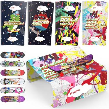 Imagem de Feltom Pacote Com 28 Presentes De Dia Dos Namorados Para Crianças - Mini Skate De Dedo Com Cartões De Felicitações De Dia Dos Namorados Para Crianças, Amantes De Skate Em Sala De Aula, Lembrancinha De