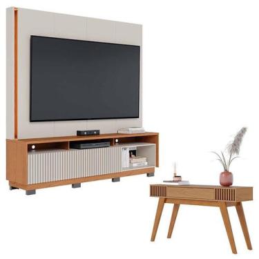 Imagem de Estante Home Theater Jordão Com Pés Off White Freijó e Aparador Rivier