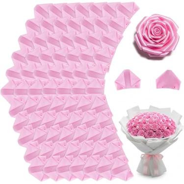 Imagem de TONIFUL 200 peças de fita de cetim rosa pré-fabricada pétalas de rosa semi-acabadas para rosa eterna DIY buquês de flores artesanato para dia dos namorados, formatura, casamento, aniversário, festa de