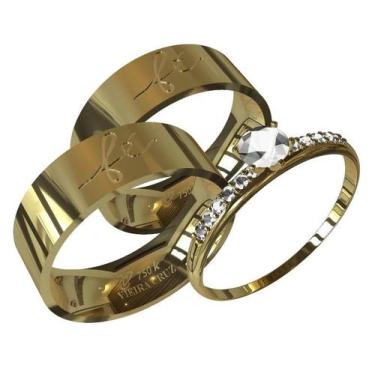 Imagem de Par de Aliança em Ouro 18k Casamento/Noivado 6mm Escrito Fé - Vieira C