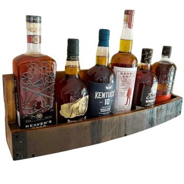Imagem de RELODECOR Prateleira de exibição de garrafa de licor - Prateleira de bar para uísque, vinho e bourbon - Prateleiras de madeira rústicas montadas na parede, rack de bancada, armário de bebidas pequeno