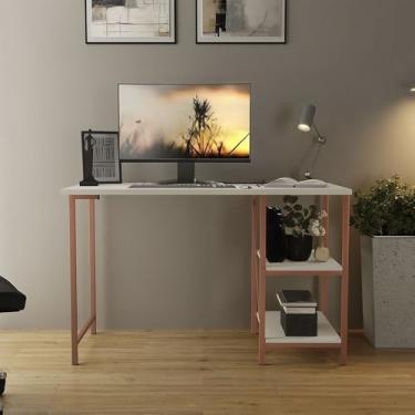 Imagem de Escrivaninha Mesa Office Estudo Estilo Industrial 110cm Móveis(Bronze com Off White)