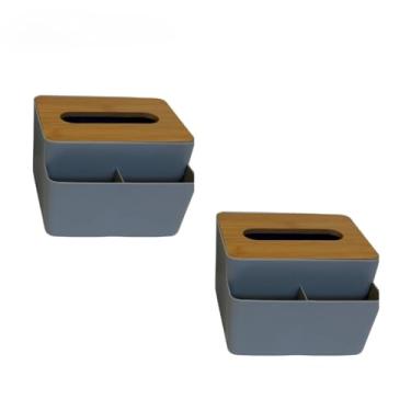 Imagem de Porta Lenço Guardanapo de Bambu - Caixa Organizadora Multiuso, Design Moderno com Elegância e Praticidade, para Residência e Comércio (2 Cinza)