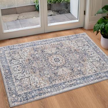 Imagem de ISEAU Tapete vintage de entrada interna 5 x 7 cm - Tapete pequeno lavável à máquina com suporte antiderrapante, tapetes baixos para porta, entrada, quarto infantil, sala de aula, cabeceira, quarto