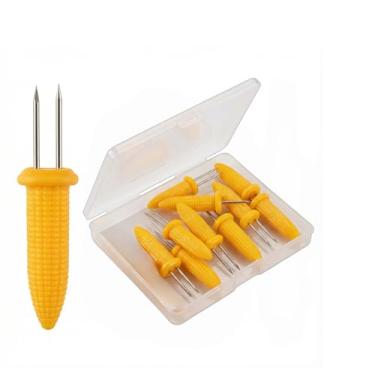 Imagem de Suportes de milho de aço inoxidável, 10 pacotes com alças e estojo resistentes ao calor, para piquenique de acampamento para churrasco, podem ser lavados na lava-louças, garfos de espiga de milho