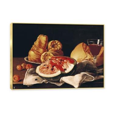 Imagem de Moldura dourada. Arte vintage emoldurada de frutas mortas, pintura clássica de cozinha country, decoração de parede de casa de fazenda quente para sala de jantar e cozinha. B53. 70 x 98 cm - 27,5 x