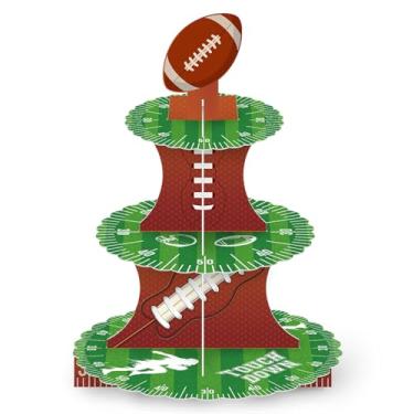 Imagem de Suporte para cupcake de futebol, 3 níveis, esportivo, futebol, cupcake, suporte de torre, verde, papelão, sobremesa, para servir biscoitos, para esportes, futebol, tema de aniversário, artigos para