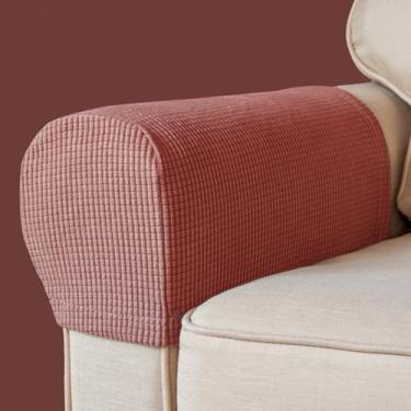 Imagem de BAHULA Capas de apoio de braço, tecido elástico, elastano, à prova d'água, capas antiderrapantes para poltronas, sofás, poltronas, poltronas, poltronas reclináveis, conjunto de 2, vermelho tijolo